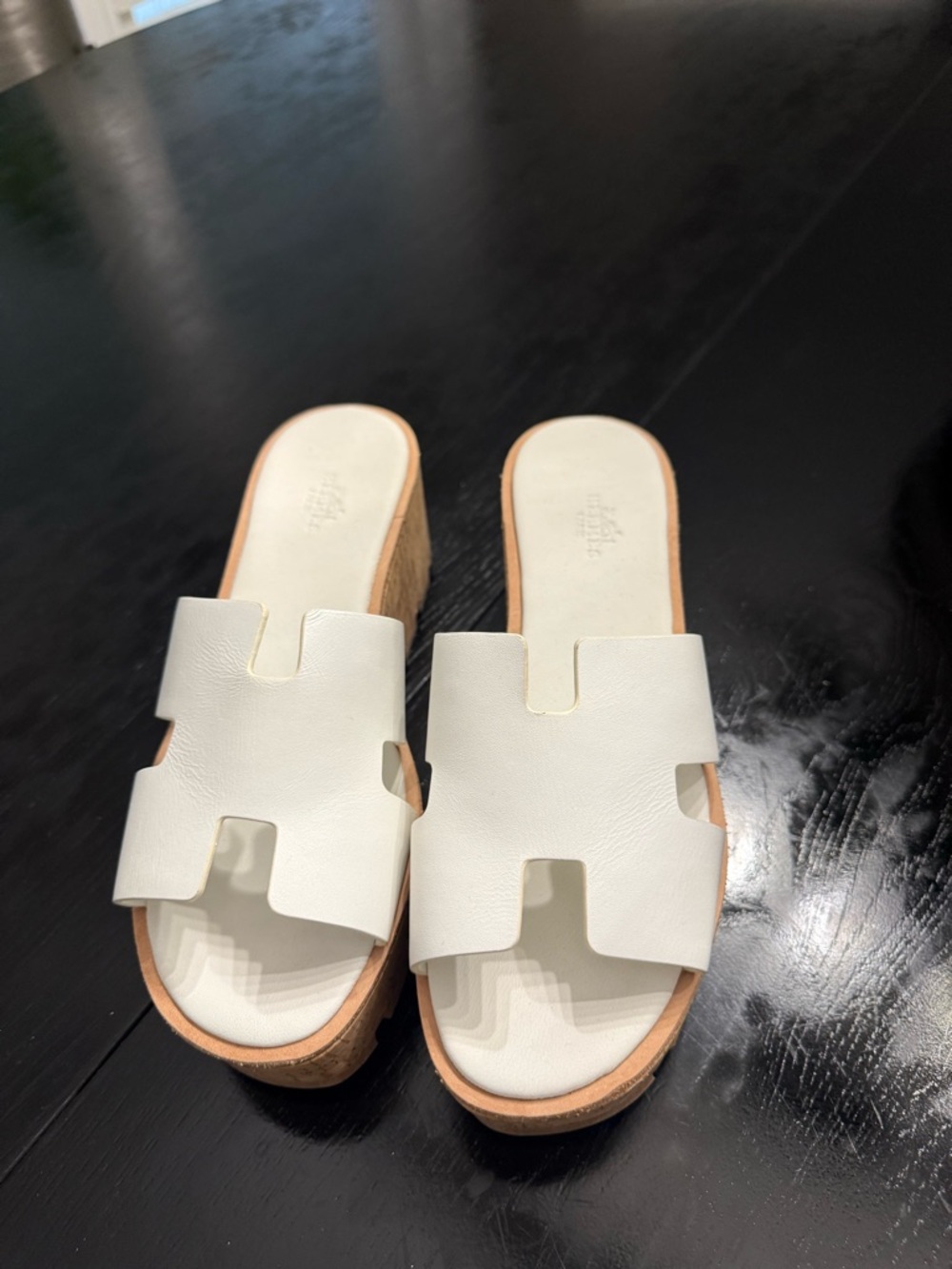White Leather Slip-On Cork Platform Mules